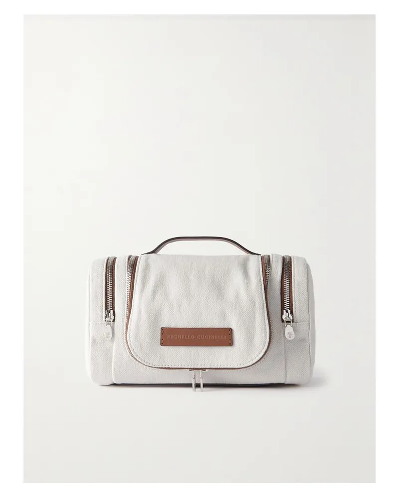 Brunello Cucinelli Kosmetiktasche Aus Canvas Aus Einer Baumwoll-leinenmischung Mit Lederbesätzen - Weiß Weiß