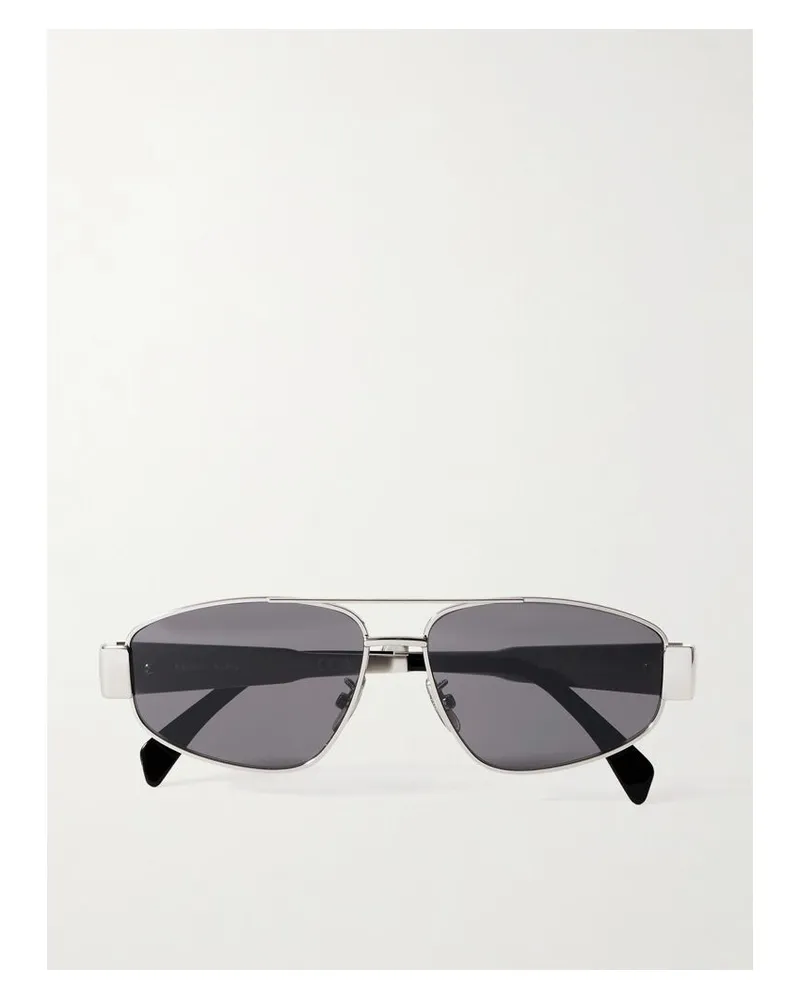 Celine Triomphe Silberfarbene Pilotensonnenbrille Mit Details Aus Azetat Silber