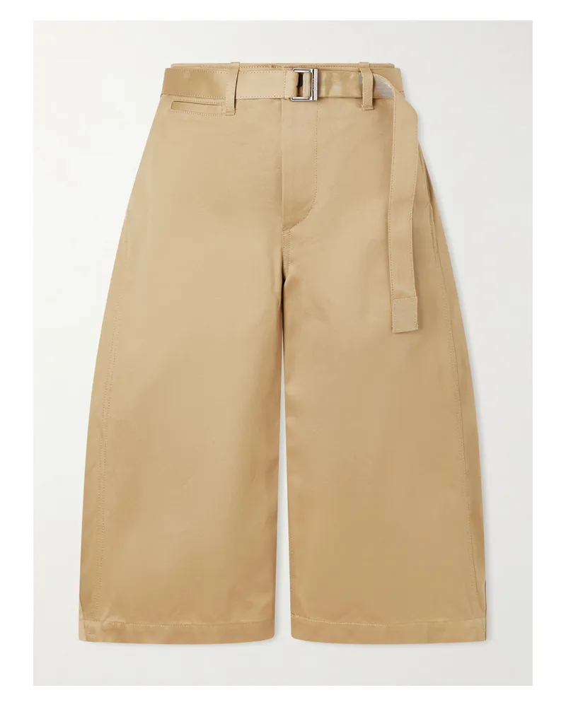 Sacai Cropped Belted Cotton-twill Barrel-leg Pants - Neutrals Neutrals