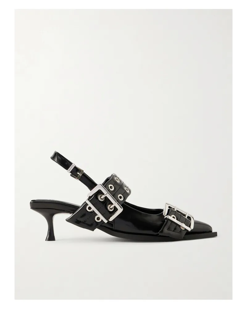 Ganni Feminine Buckle Slingback-pumps Aus Synthetischem Material - Schwarz Schwarz