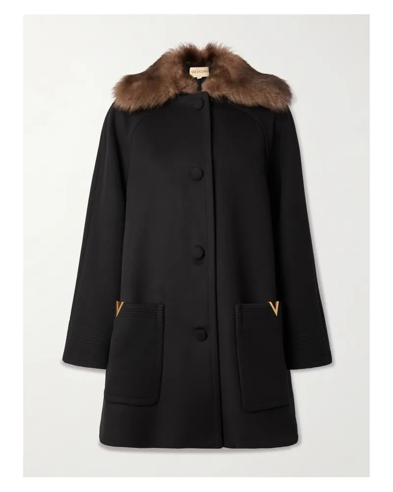 Valentino Garavani Wollmantel Mit Shearling-besatz Und Verzierungen - Schwarz Schwarz