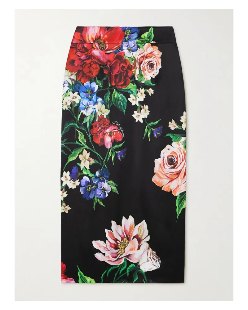 Dolce & Gabbana Midirock Aus Satin Mit Blumenprint - Schwarz Schwarz