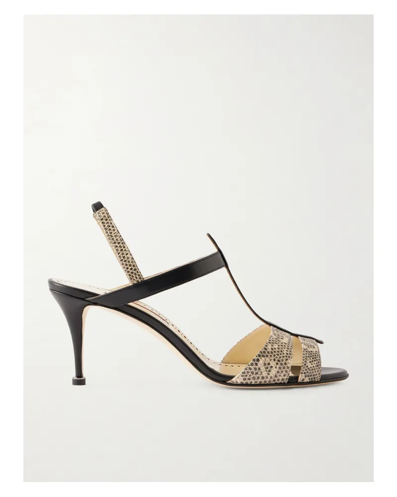 Manolo Blahnik Retauxlo 70 Lizard-effect Leather Slingback Sandals - Neutrals Neutrals