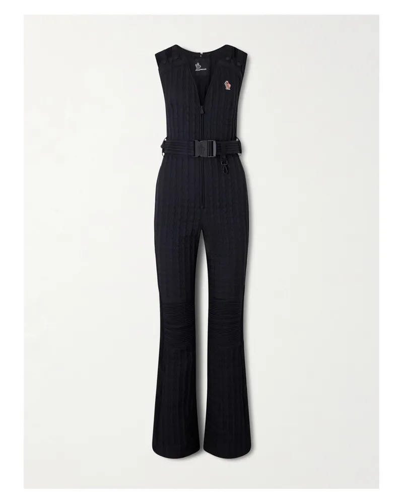 Moncler Gesteppter Skianzug Mit Daunenfüllung, Applikation Und Gürtel - Schwarz Schwarz