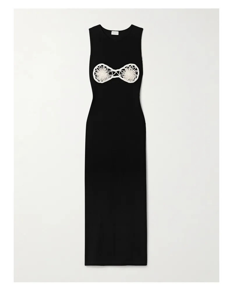 Magda Butrym Midikleid Aus Gerippter Baumwolle Mit Häkelbesätzen - Schwarz Schwarz