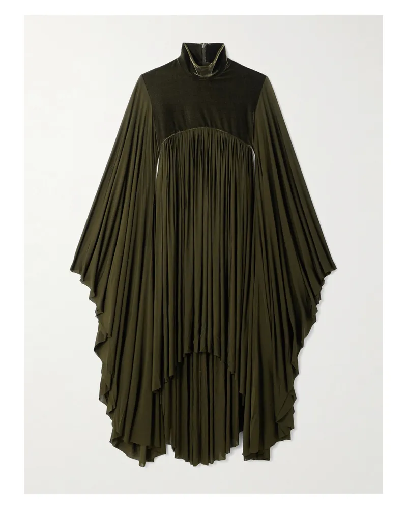 Zimmermann Kleid Aus Gerafftem Jersey Mit Samteinsatz Und Cape-effekt - Grün Grün