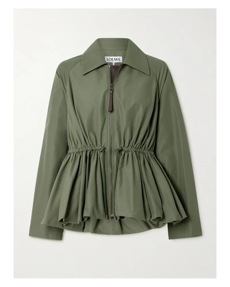Loewe Jacke Aus Einer Baumwollmischung Lederbesatz Und Schößchen - Grün Grün
