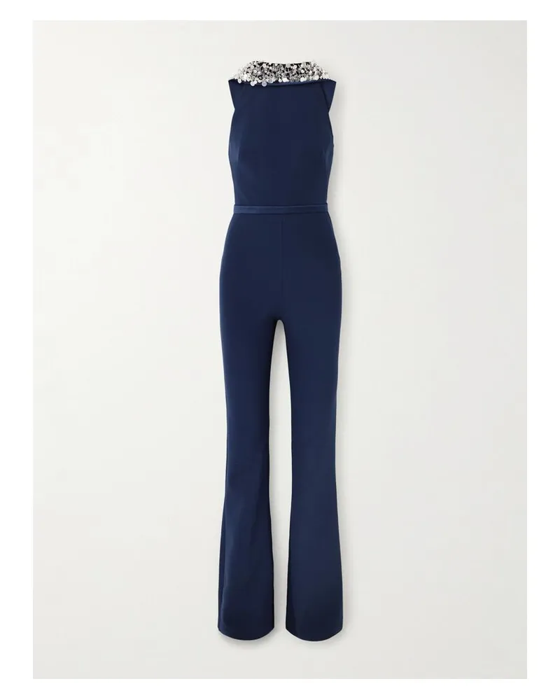 Safiyaa Luna Jumpsuit Aus Crêpe Mit Besatz Aus Duchesse-satin Und Verzierungen - Blau Blau