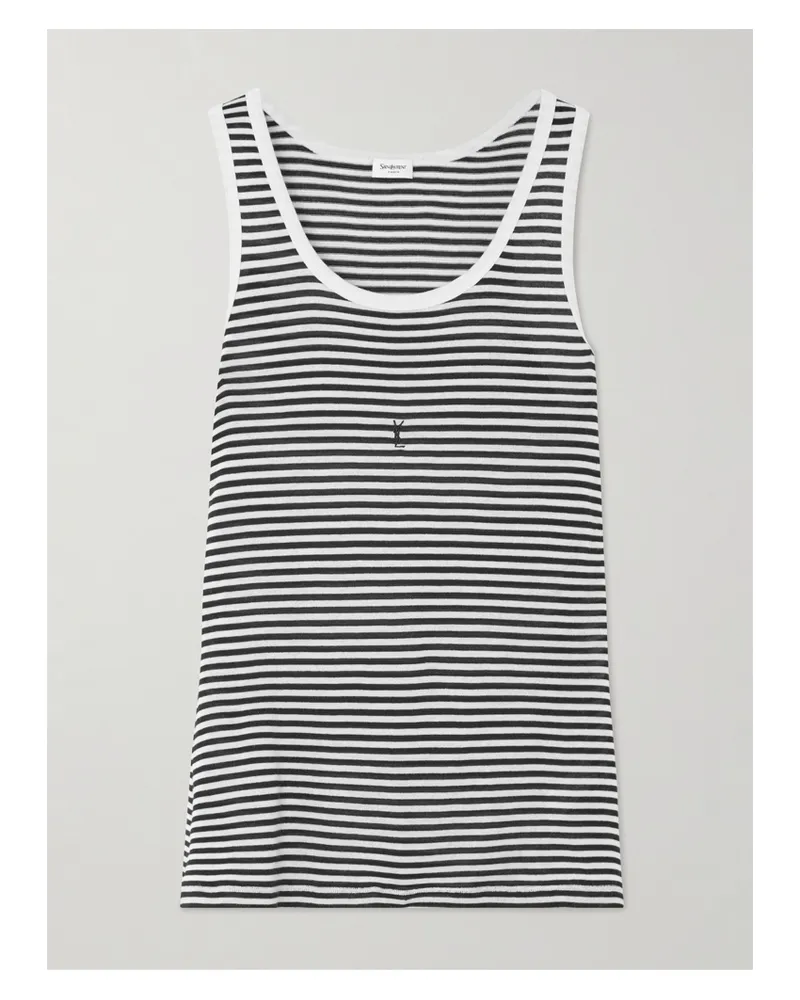 Saint Laurent Tanktop Aus Gestreifter Baumwolle Mit Stickerei - Schwarz Schwarz