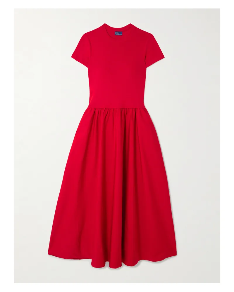 Ralph Lauren Midikleid Aus Baumwoll-jersey Und Baumwollpopeline Mit Raffung - Rot Rot