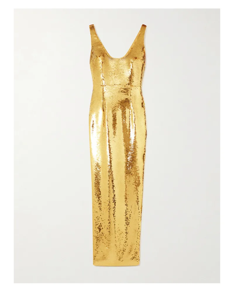 The New Arrivals Ilkyaz Ozel Manu Robe Aus Satin Mit Pailletten - Gold Gold