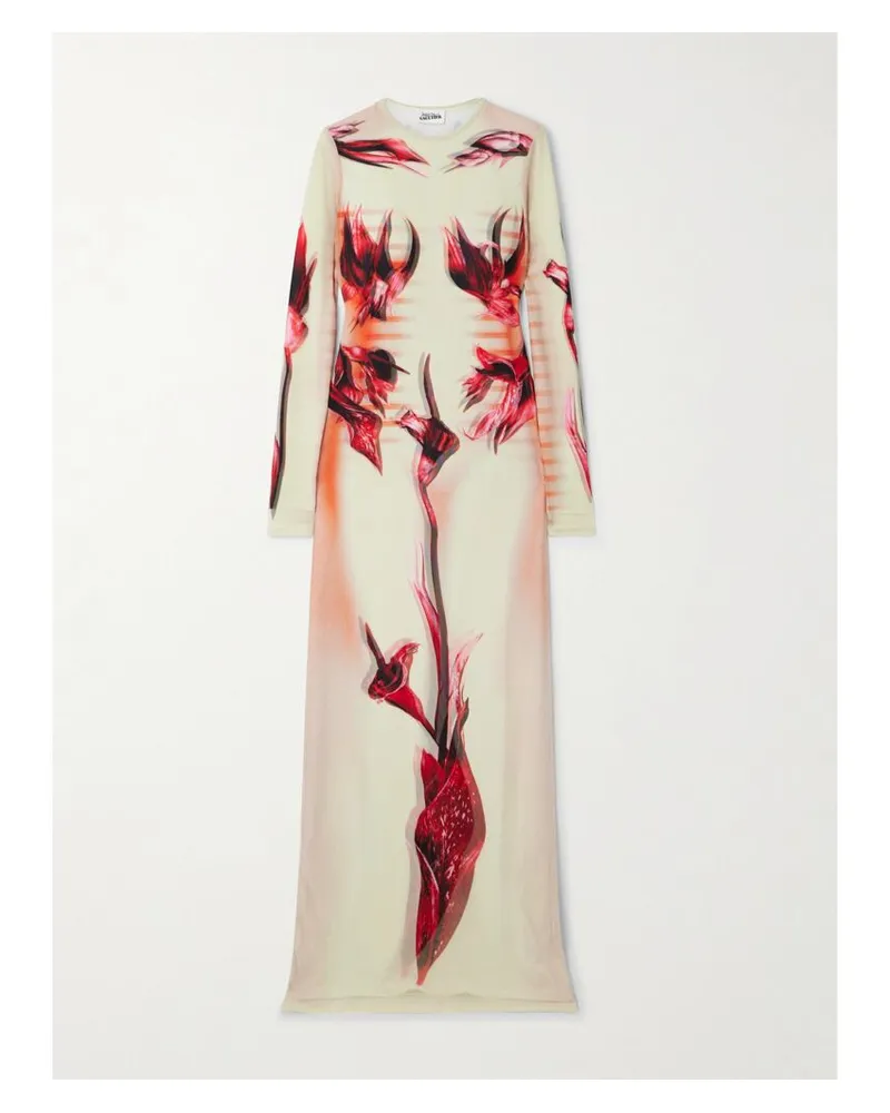 Jean Paul Gaultier Maxikleid Aus Stretch-mesh Mit Print - Wollweiß Wollweiß