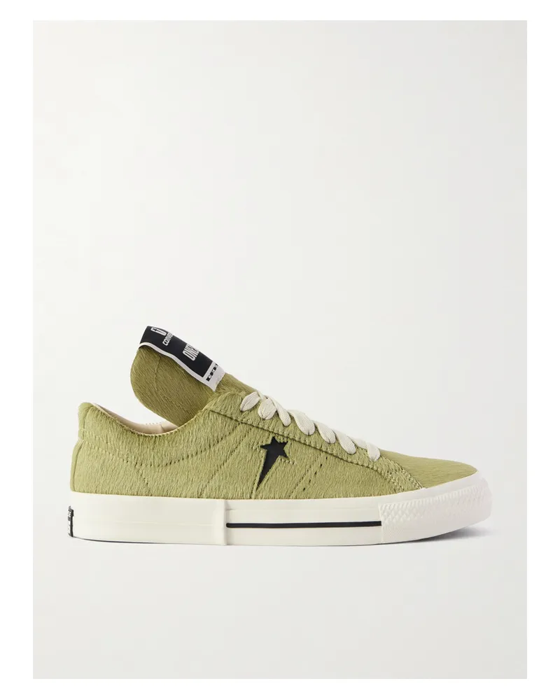 Rick Owens Converse Onestr Leather-trimmed Cow Hair Sneakers - Green Green