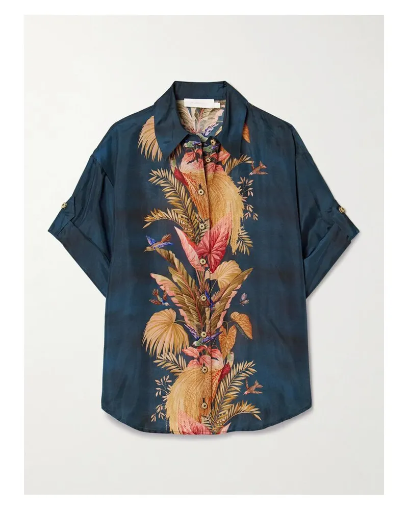 Zimmermann Ascension Hemd Aus Bedrucktem Seidensatin - Blau Blau