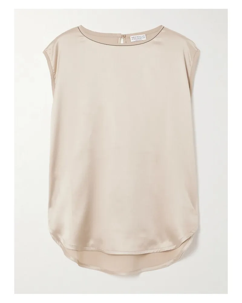 Brunello Cucinelli Oberteil Aus Satin Aus Einer Seidenmischung Mit Zierperlen - Neutral Neutral