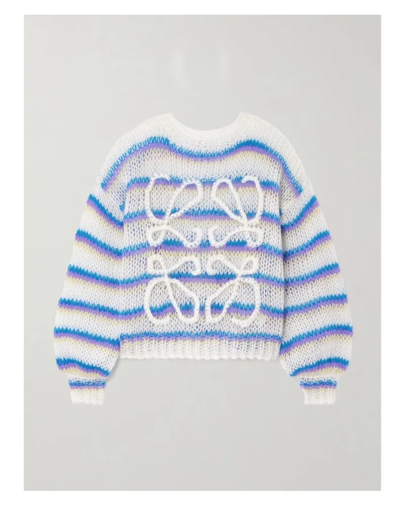 Loewe Anagram Pullover Aus Einer Gestreiften Mohairmischung Mit Stickereien - Weiß Weiß