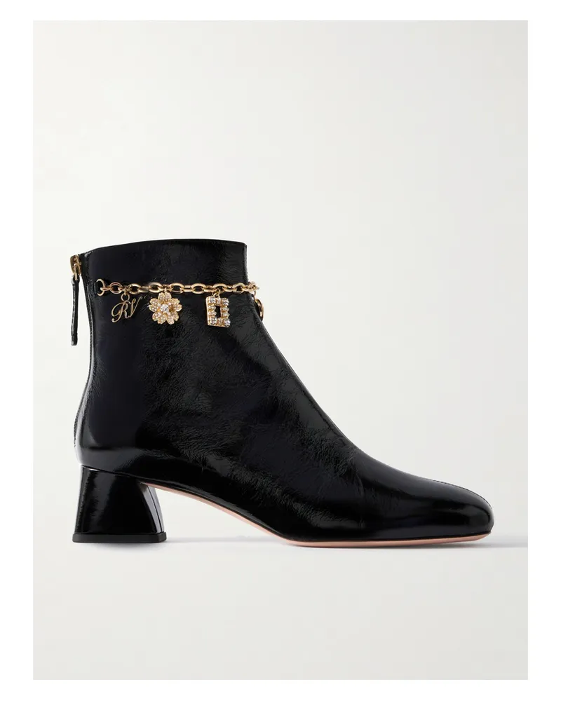 Roger Vivier Très Vivier 45 Ankle Boots Aus Lackleder Mit Kette - Schwarz Schwarz