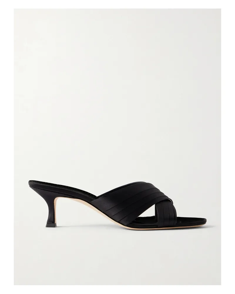 Manolo Blahnik Viera 50 Satin Mules - Black Black