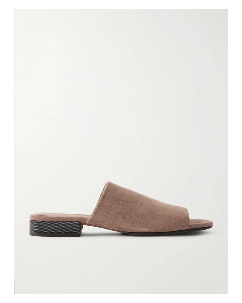 Brunello Cucinelli Pantoletten Aus Veloursleder Mit Zierperlen - Braun Braun