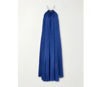 Aster Gathered Beaded Silk-satin Maxi Dress - Blue