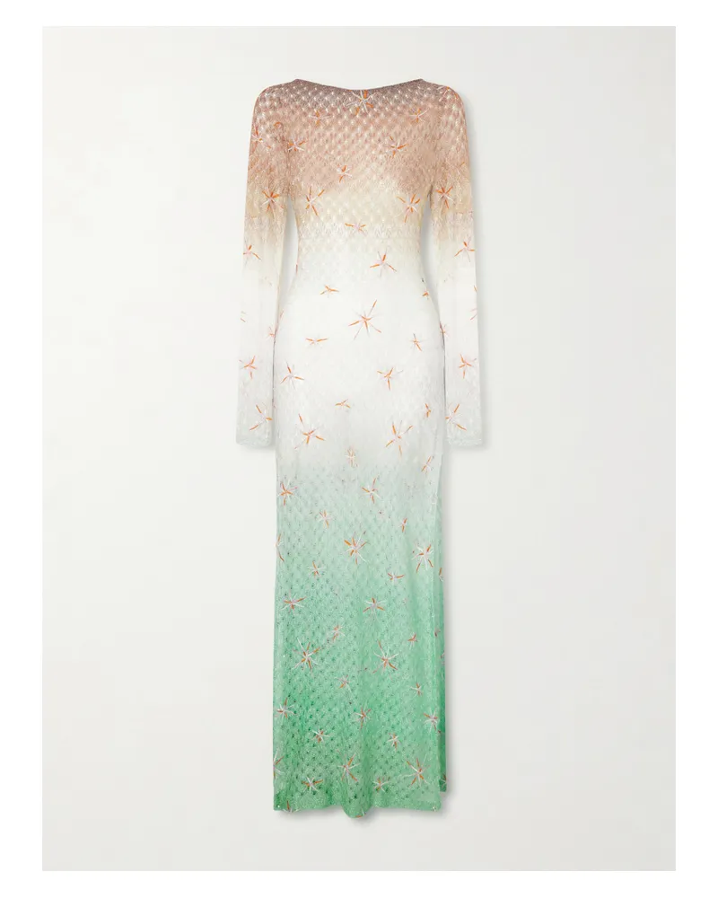 Missoni Open-back Dégradé Embroidered Metallic Crochet-knit Maxi Dress - Green Green