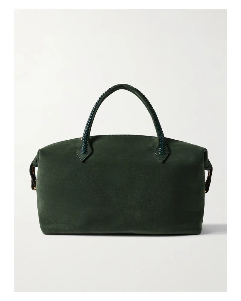 Métier Vérité City Medium Braided Leather-trimmed Suede Tote - Green Green