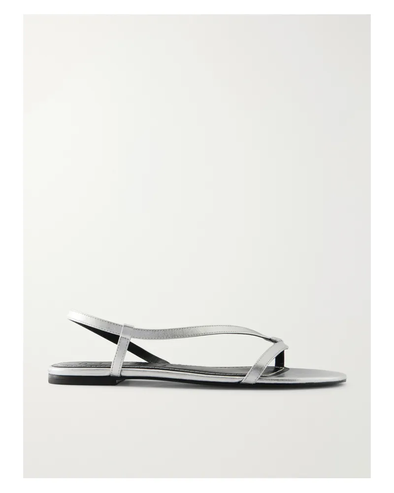 STAUD Louden Metallic Leather Flats - Silver Silver