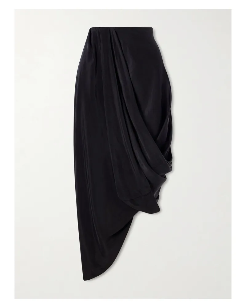 Maison Margiela Asymmetric Gathered Satin Midi Skirt - Black Black