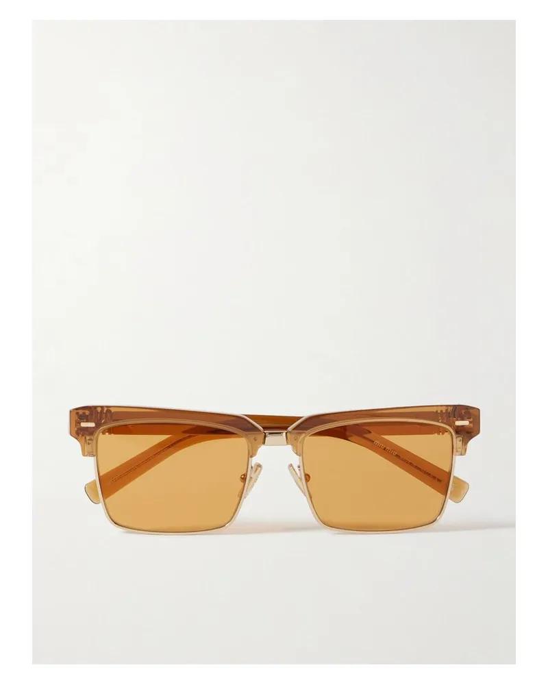 Miu Miu Sonnenbrille Mit Eckigem Rahmen Aus Azetat Mit Goldfarbenen Details - Braun Braun