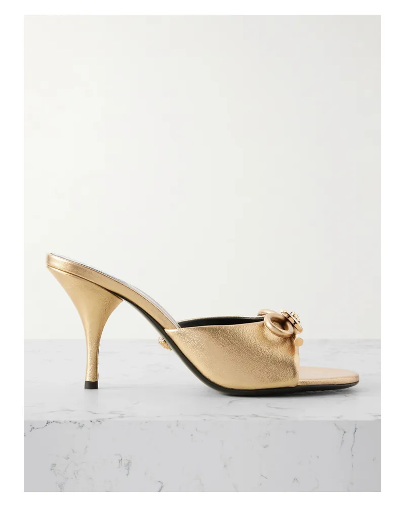 Versace Opera Mules Aus Strukturiertem Metallic-leder Mit Verzierungen - Gold Gold