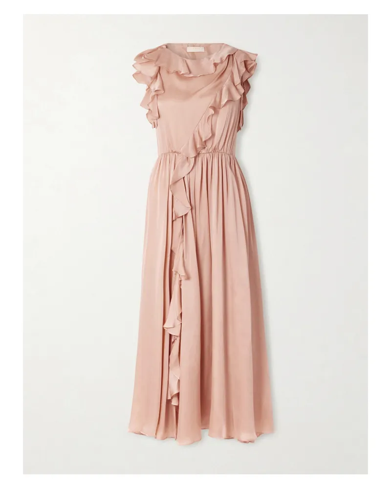 Ulla Johnson Saanvi Draped Ruffled Silk-satin Midi Dress - Neutrals Neutrals