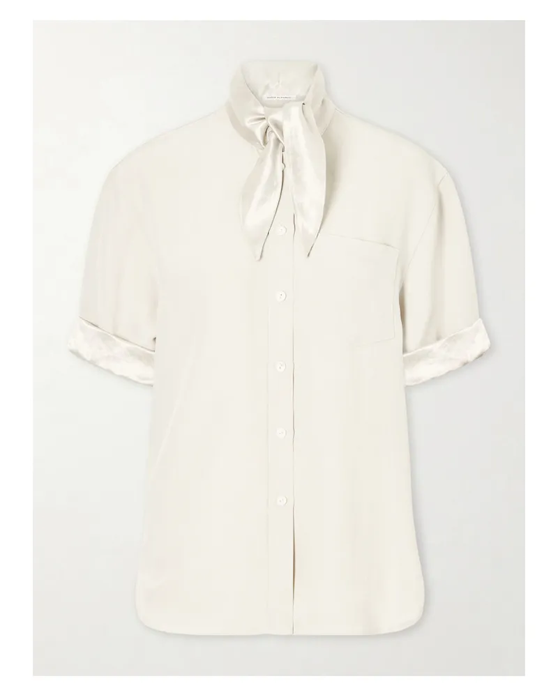 Maria Mcmanus Tie-detailed Sateen-trimmed Crepe Shirt - Neutrals Neutrals
