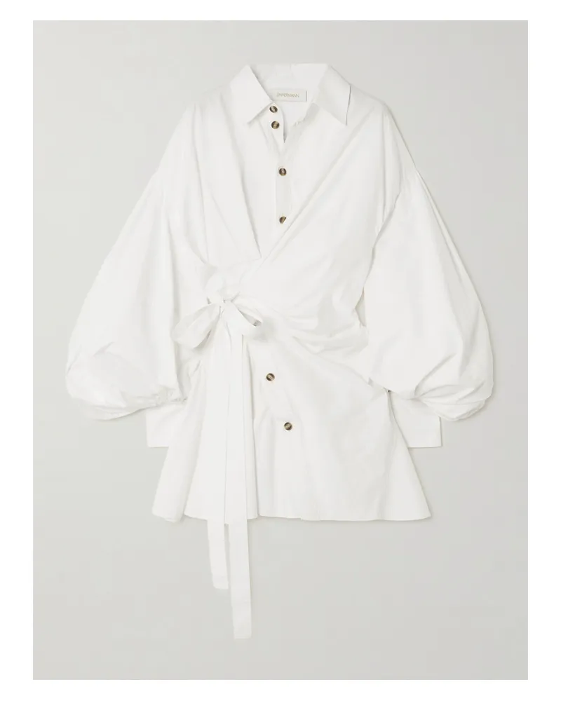Zimmermann Rebellion Cotton-poplin Mini Wrap Dress - Neutrals Neutrals