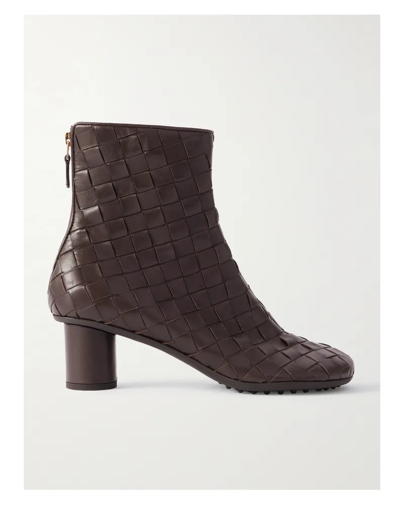 Bottega Veneta Atomic Intrecciato Leather Ankle Boots - Brown Brown