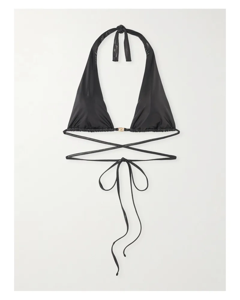 Versace Brinata Triangel-bikini-oberteil Aus Stretch-lamé Mit Verzierung - Schwarz Schwarz