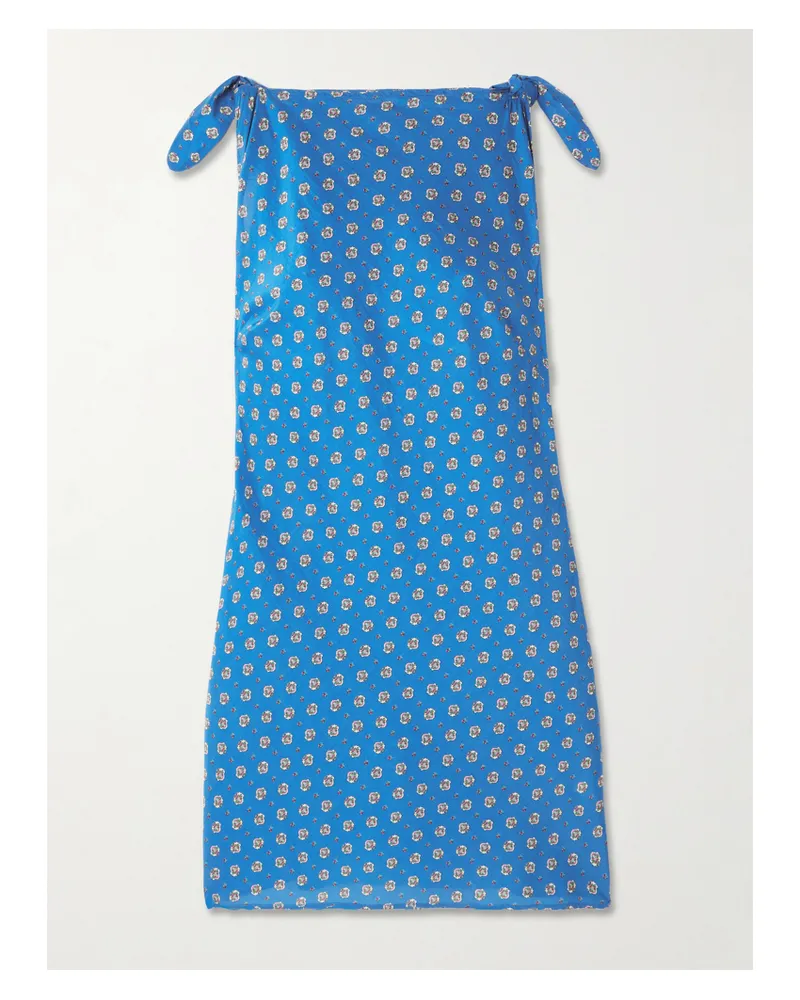 DÔEN Maltina Tie-detailed Printed Cotton And Silk-blend Mini Dress - Blue Blue