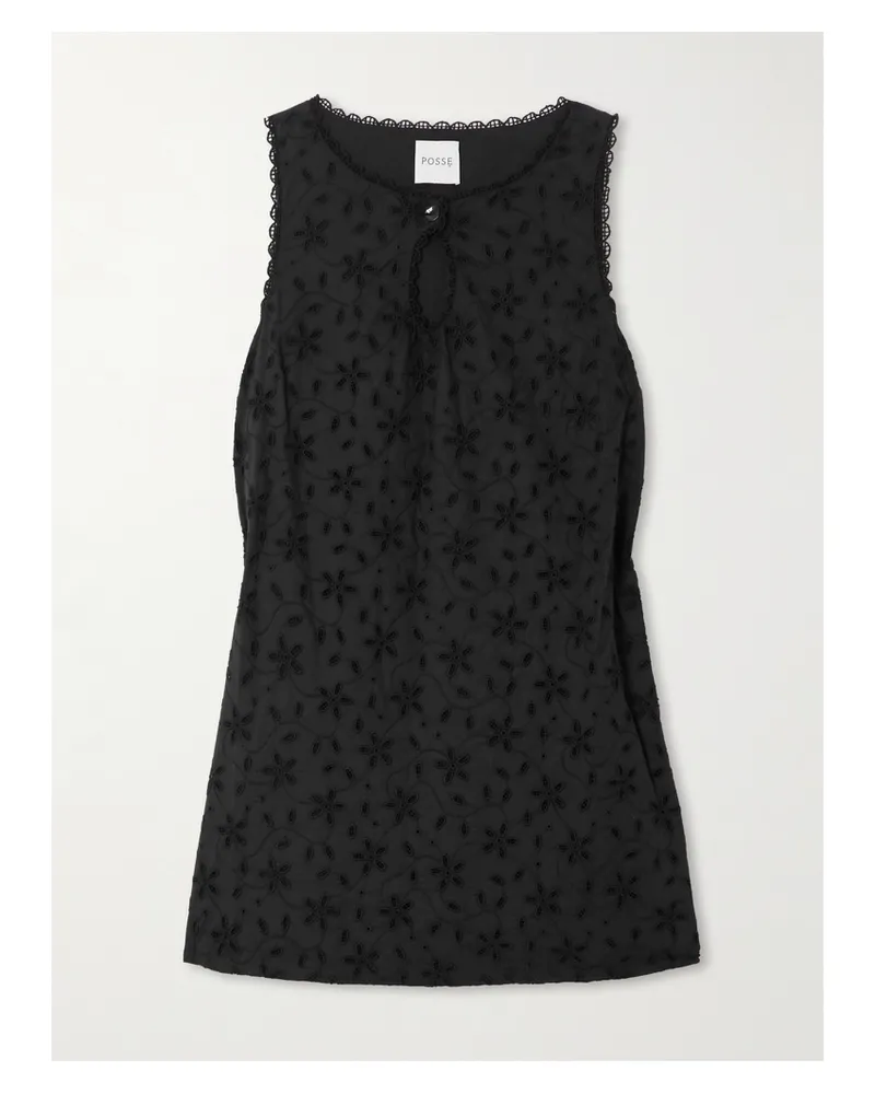 Posse Salma Broderie Anglaise Cotton Mini Dress - Black Black