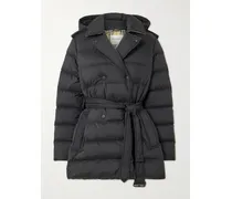 Doppelreihige Daunenjacke Aus Gestepptem Shell Mit Bindegürtel - Schwarz