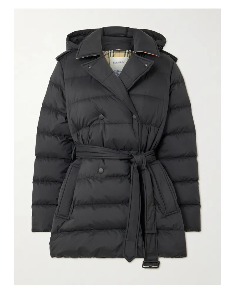 Burberry Doppelreihige Daunenjacke Aus Gestepptem Shell Mit Bindegürtel - Schwarz Schwarz