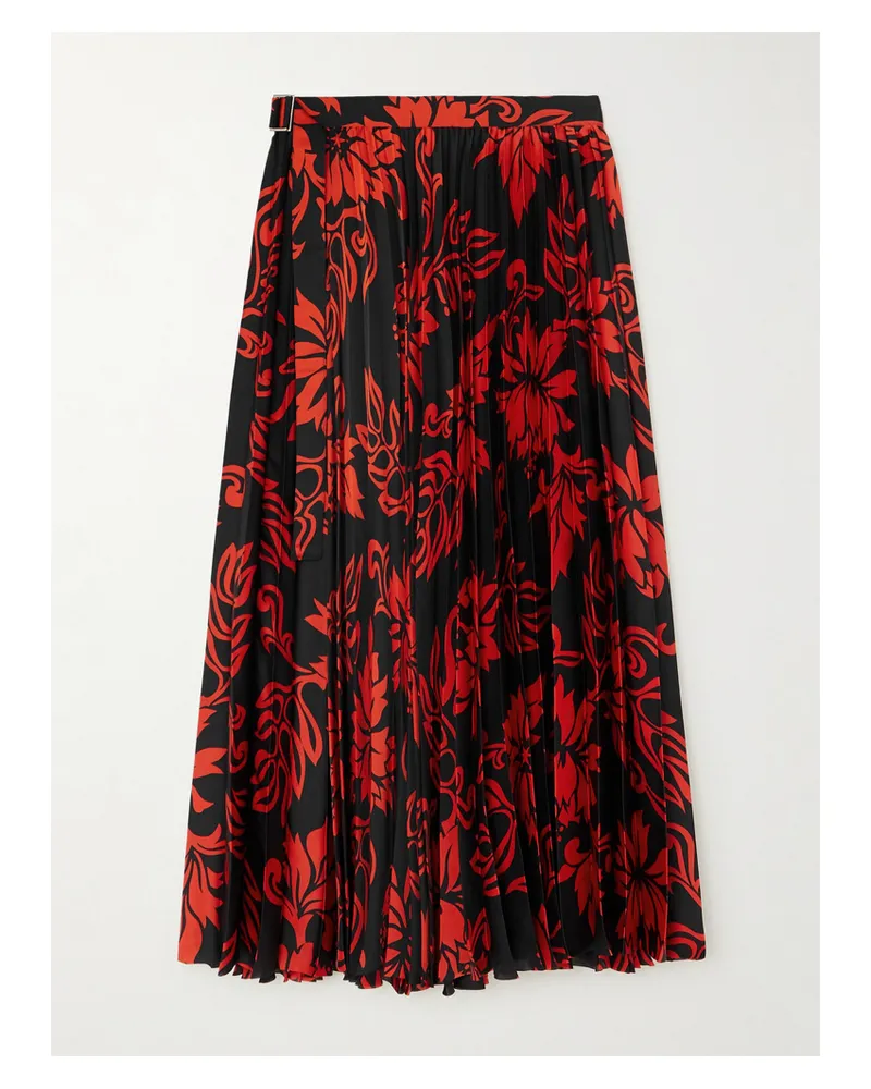 Sacai Midirock Aus Plissiertem Satin Mit Blumenprint - Rot Rot