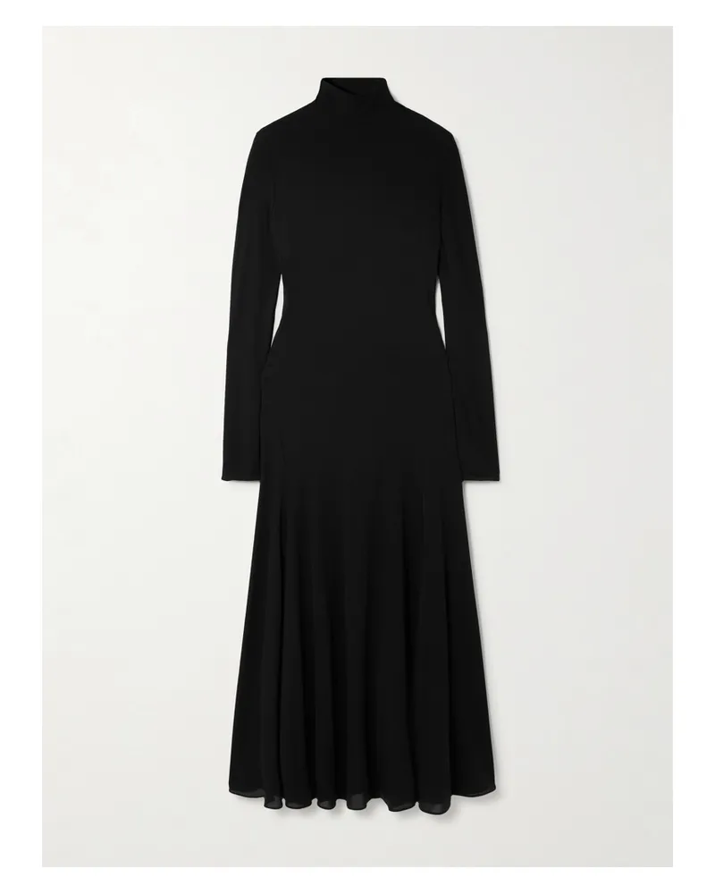 Alaïa Open-back Jersey Turtleneck Midi Dress - Black Black