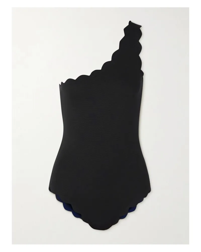 Marysia Santa Barbara Asymmetrischer Badeanzug Aus Recyceltem Seersucker Mit Wellenkanten - Schwarz Schwarz