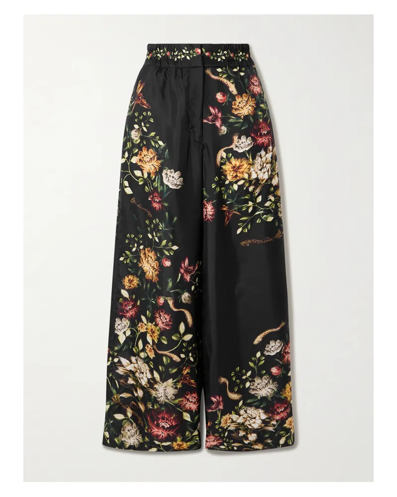 AGUA BENDITA Tota Paramo Hose Mit Weitem Bein Aus Seiden-twill Mit Blumenprint - Schwarz Schwarz