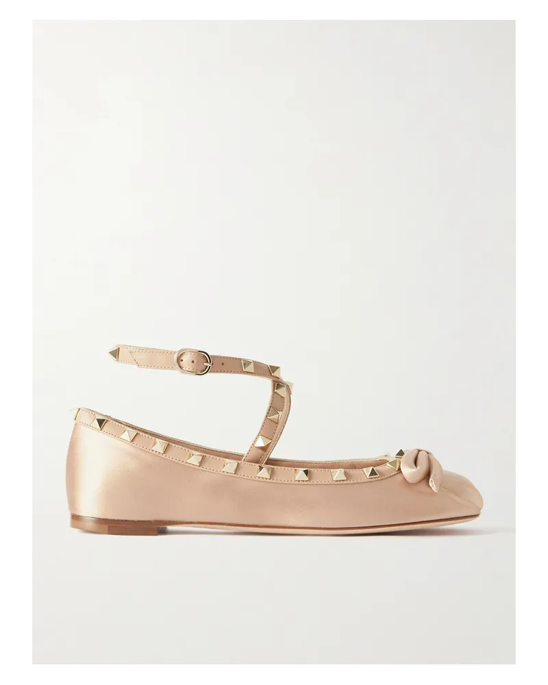 Valentino Garavani Rockstud Ballerinas Aus Satin Mit Lederbesätzen - Neutral Neutral
