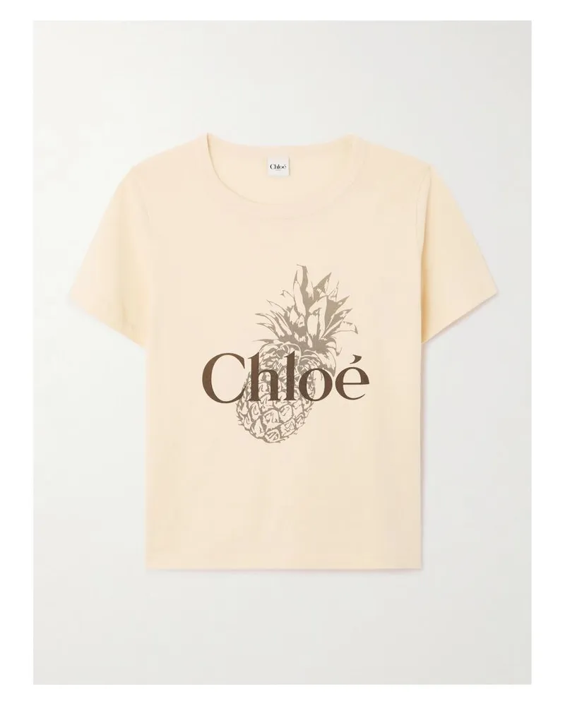 Chloé T-shirt Aus Baumwoll-jersey Mit Print - Creme Creme