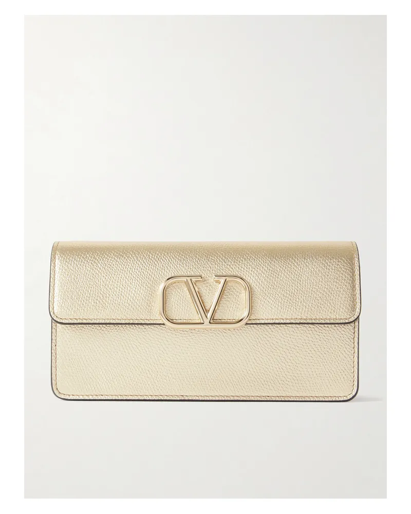 Valentino Garavani Vlogo Portemonnaie Aus Strukturiertem Metallic-leder - Gold Gold
