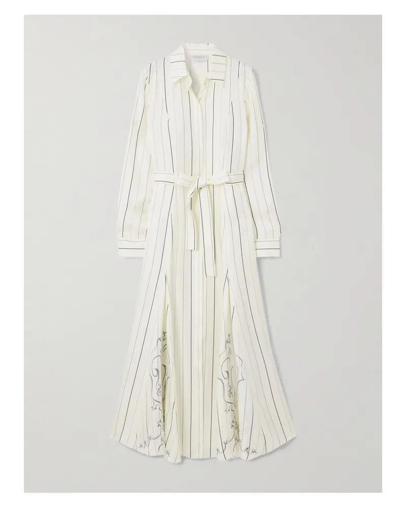 Gabriela Hearst Galway Midi-hemdblusenkleid Aus Gestreiftem Seiden-twill Mit Bindegürtel - Elfenbein Elfenbein