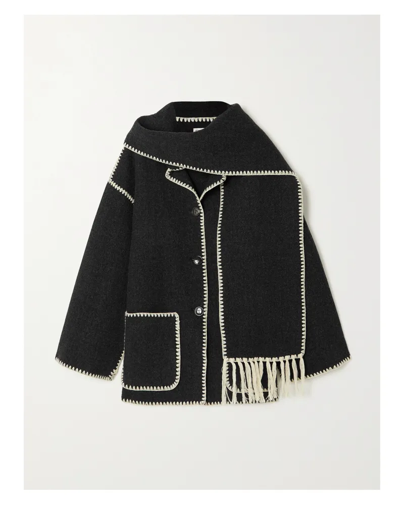 Totême Draped Fringed Wool-blend Jacket - Gray Gray