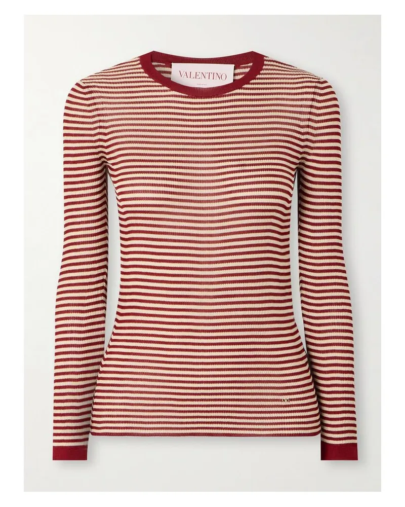Valentino Garavani Gestreifter Pullover Aus Seide In Rippstrick - Rot Rot