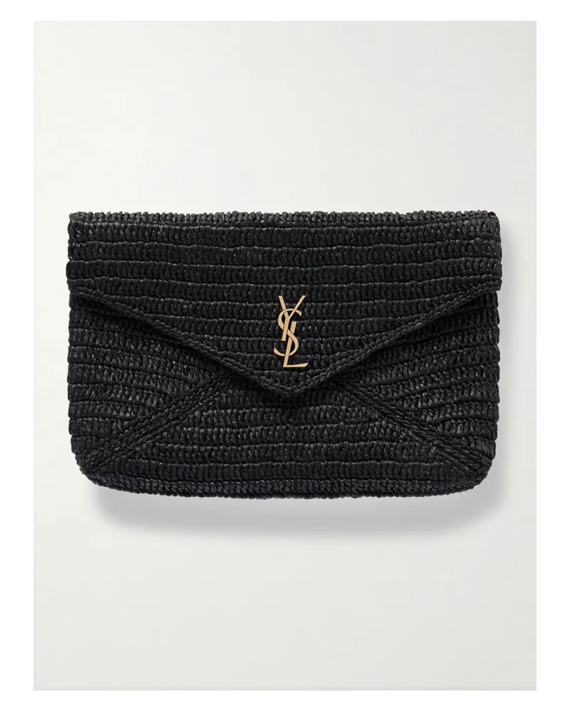 Saint Laurent Cassandre Raffia Clutch - Black Black